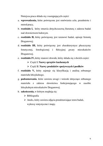 Strona 9 pracy „Nazwy sprzętów kuchennych, produktów spożywczych i posiłków w polszczyźnie mówionej mieszkańców Draganowej koło Dukli”