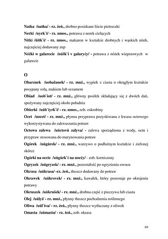 Strona 69 pracy „Nazwy sprzętów kuchennych, produktów spożywczych i posiłków w polszczyźnie mówionej mieszkańców Draganowej koło Dukli”
