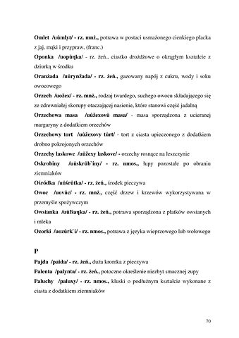 Strona 70 pracy „Nazwy sprzętów kuchennych, produktów spożywczych i posiłków w polszczyźnie mówionej mieszkańców Draganowej koło Dukli”