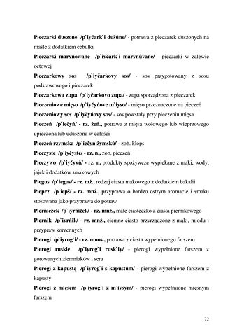 Strona 72 pracy „Nazwy sprzętów kuchennych, produktów spożywczych i posiłków w polszczyźnie mówionej mieszkańców Draganowej koło Dukli”