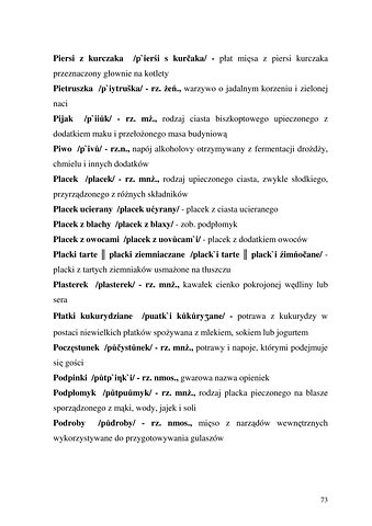 Strona 73 pracy „Nazwy sprzętów kuchennych, produktów spożywczych i posiłków w polszczyźnie mówionej mieszkańców Draganowej koło Dukli”