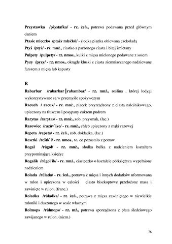 Strona 76 pracy „Nazwy sprzętów kuchennych, produktów spożywczych i posiłków w polszczyźnie mówionej mieszkańców Draganowej koło Dukli”