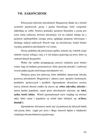 Strona 106 pracy „Nazwy sprzętów kuchennych, produktów spożywczych i posiłków w polszczyźnie mówionej mieszkańców Draganowej koło Dukli”