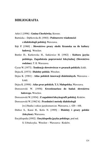 Strona 124 pracy „Nazwy sprzętów kuchennych, produktów spożywczych i posiłków w polszczyźnie mówionej mieszkańców Draganowej koło Dukli”