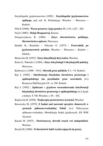 Strona 125 pracy „Nazwy sprzętów kuchennych, produktów spożywczych i posiłków w polszczyźnie mówionej mieszkańców Draganowej koło Dukli”