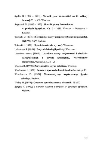 Strona 128 pracy „Nazwy sprzętów kuchennych, produktów spożywczych i posiłków w polszczyźnie mówionej mieszkańców Draganowej koło Dukli”